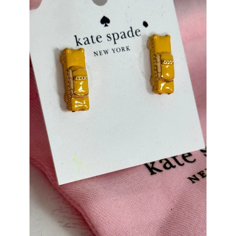 Kate Spade New York Yellow Taxi Cab Stud Earrings Gold Tone Enamel NYC Novelty
